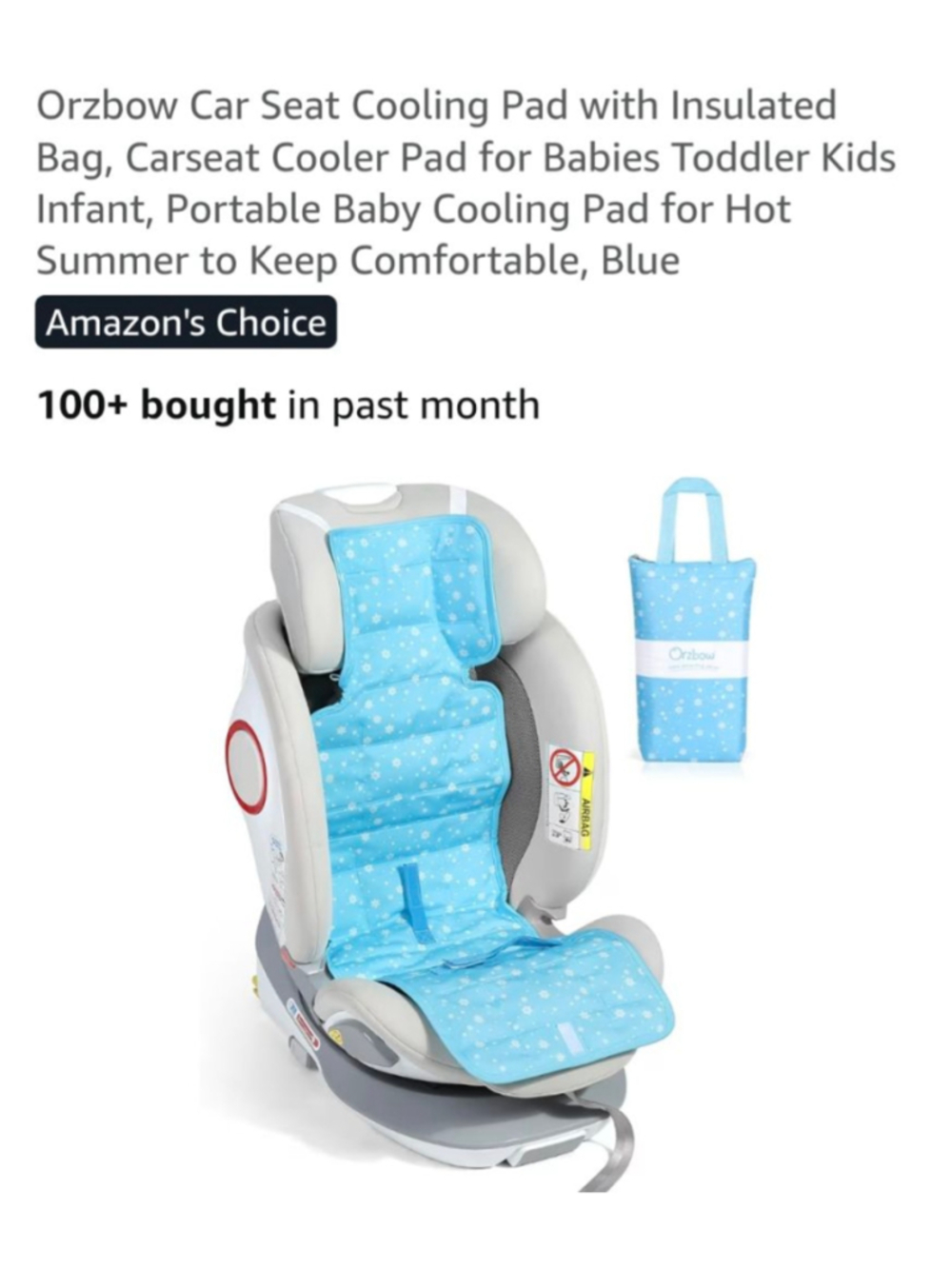 Baby Orzbow Cooling Pad for Car Seat One Size Blue White